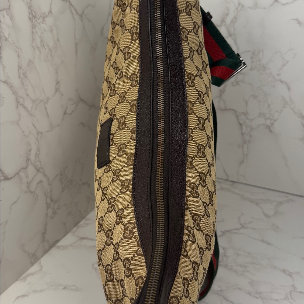 Gucci Half Moon Saddle Crossbody GG Canvas Hobo Bag with Green and Red Strap - Picture 7 of 16